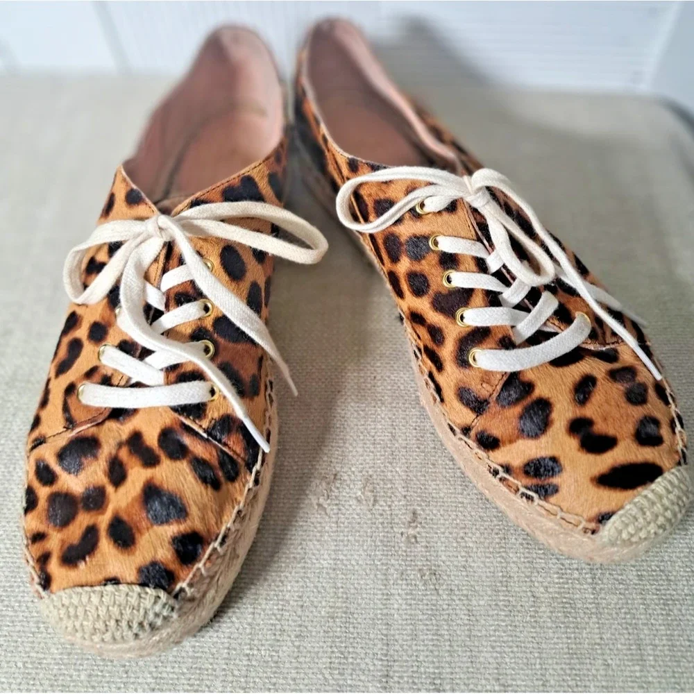 J.‎  Crew Espadrilles Size 9  Brown Animal Print  Calf Hair Lace-up